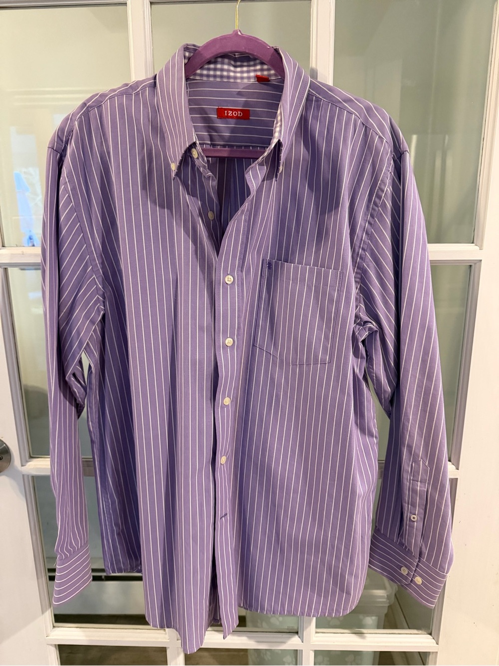 Izod Lavender Pinstripe Long-Sleeve Dress Shirt